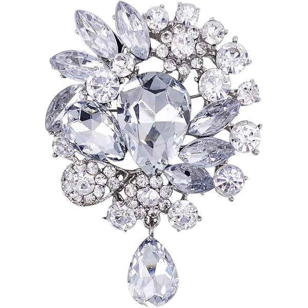 Alilang Women's Floral Rhinestone Brooch Pin - Silvery Tone Alloy With Clear/Red/Pink Crystal Stones