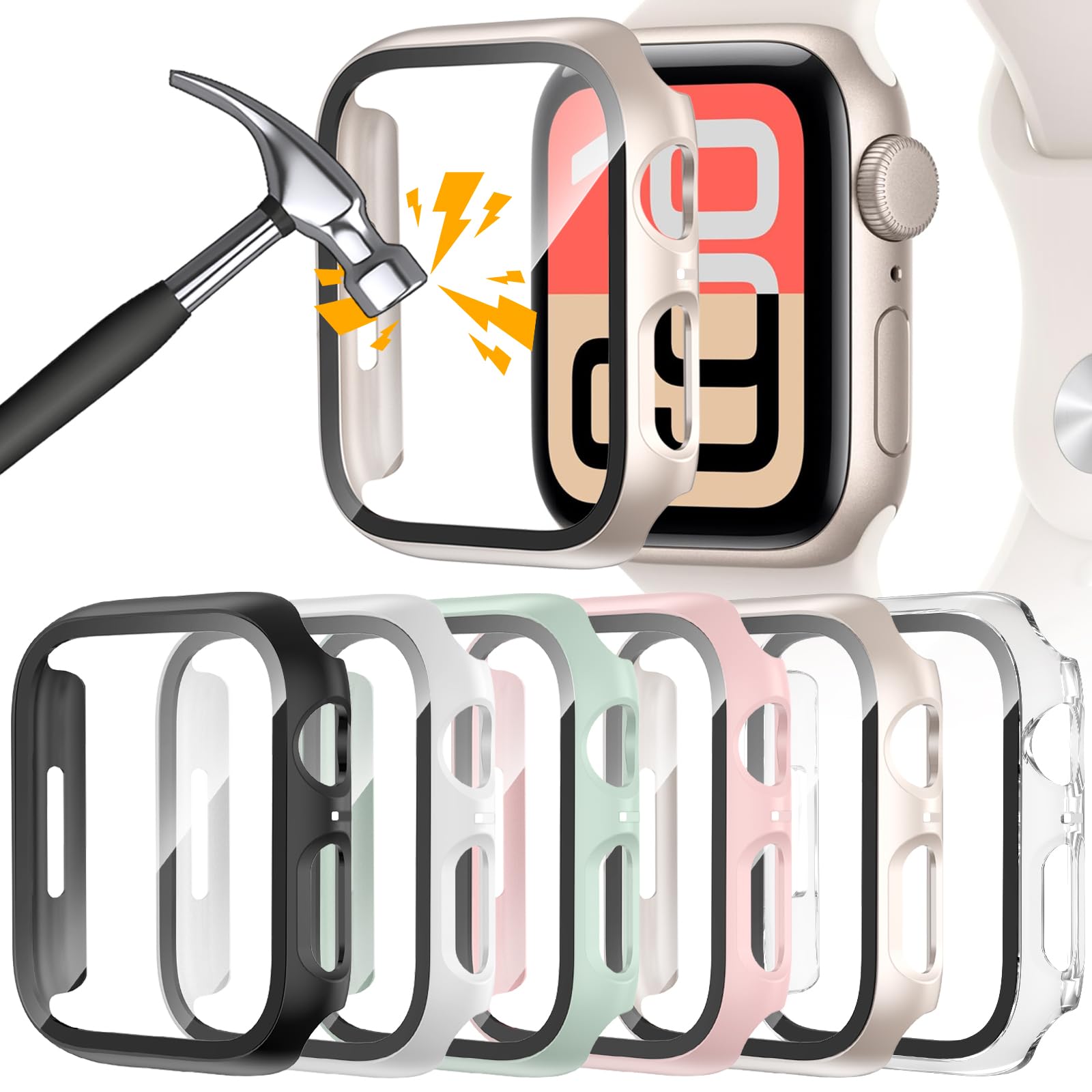 [6 Pack] Case for Apple Watch Series 11/10 46mm Screen Protector with Ultra-Thin Tempered Glass, Full Coverage Anti-Scratch Hard Face Cover for iWatch 46 mm