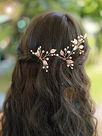 Gracewedding Bridal Rose Gold Crystal Hair Pins Women Headpiece