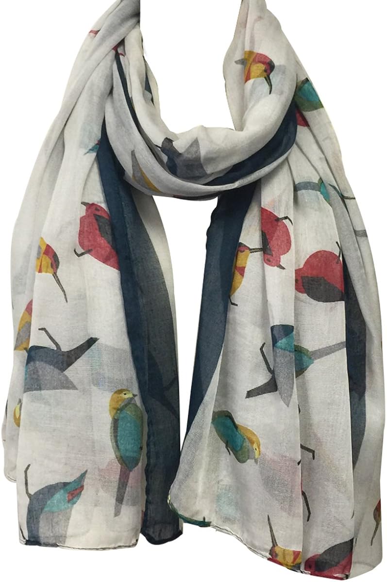 Wrapables Soft Viscose Bird Print Multi-Style Scarf Wrap Shawl Sarong Steel Grey