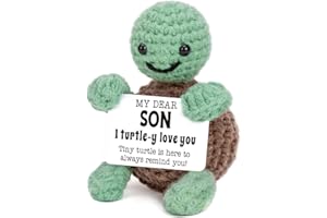 4THFARMES Mini Funny Turtle Valentines Day Gifts for Son Birthday Gifts from Mom Dad, Bonus Step Son in Law I Love You Son Gifts Presents, Small Cute Son Stuff Things, Handmade Emotional Positive Crochet Turtle