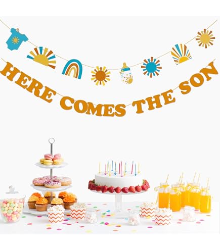 Here Comes The Son Baby-Shower-Banner – Fertig Montiert, Sonnig & Festlich