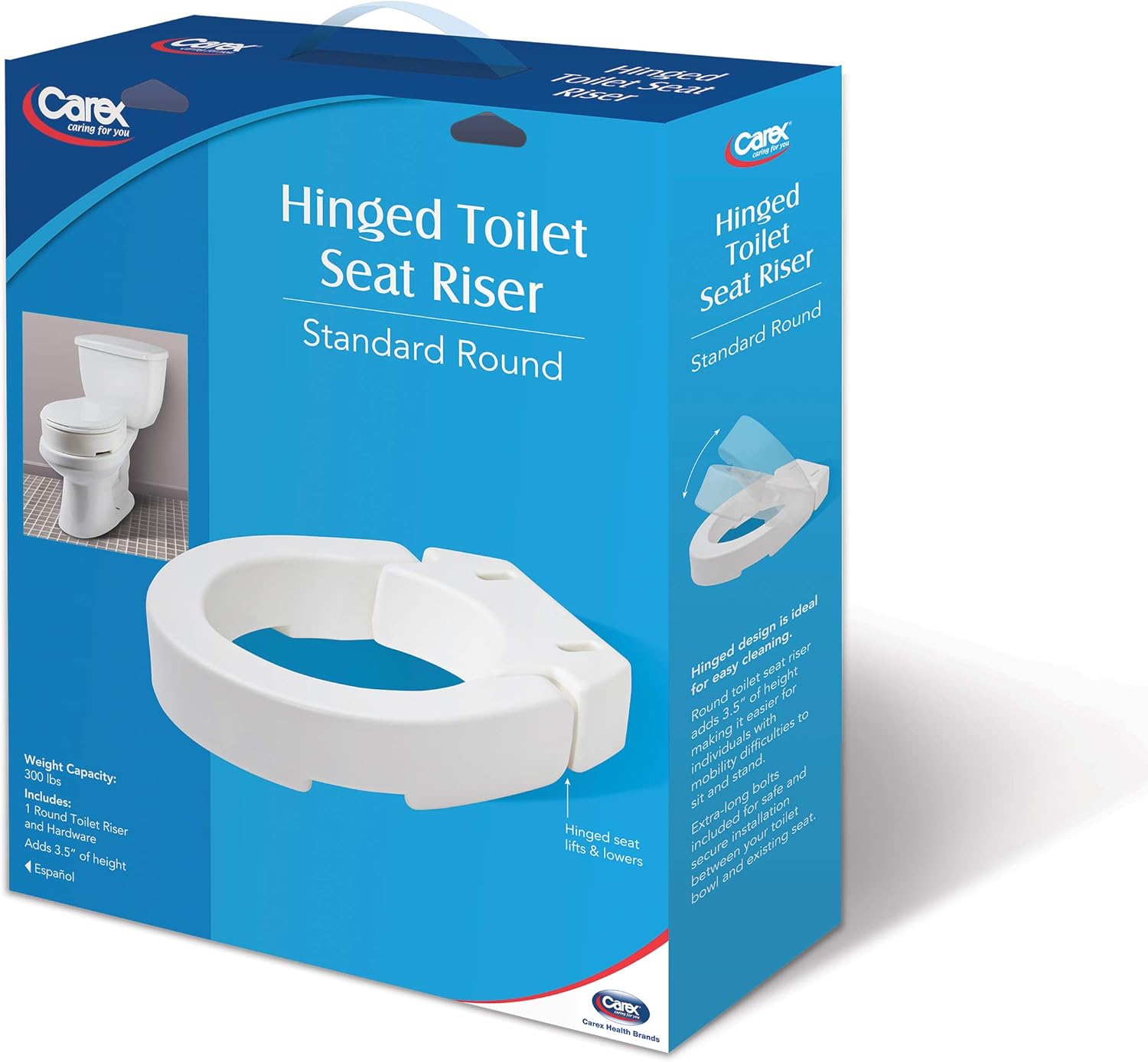 Carex Hinged Toilet Seat Riser, Adds 3.5 Inches of Height to Toilet, 300 Pound Weight Capacity, Hinged for Easy Cleaning: Health & Personal Care