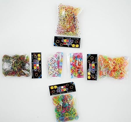 Amazon 6種類ミックスゴムセット 3600個 ルームバンド Diy Loom Bands Fun バンドブレスレット 専用ゴム おまけのカラフルsクリップ２４個 ミニ織り機付 レインボールーム ファンルーム 日本語説明書付 並行輸入品 蛍光 銀ラメ 普通 夜光 2色アルファベットビーズ
