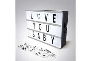 EFAILY Cinema Light Box,Personalized Neon Signs, A6 Vintage Style Light up Message Board with 192 Black & Color Letters for Festival,Wedding, Party A6 Vintage Style Light up Message Board (A6 Size)