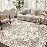 homewill Washable Rug 9x12 Area Rugs for Living Room Bedroom Dining Room Home Office Floor Decor -Stain & Fade Resistant Non Slip Backing Carpet,Ultra-Thin Vintage Large Carpets (Brown/Beige,9'x12')
