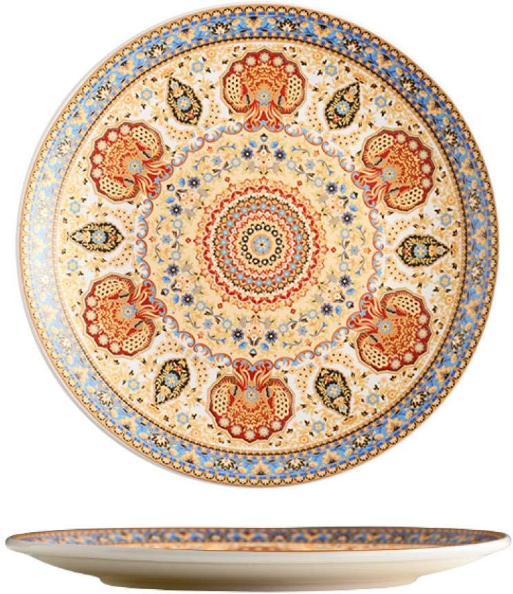 Ceramic Flat Plate Bohemian Disc Home Dishes Western Food Dishes Wall Decoration Decoration Fruit Plates-11 inch broken full flower