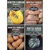 Winter Squash Seeds 4 Variety Pack for Planting | Butternut, Acorn, Spaghetti &amp; Pink Banana, Heirloom Open-Pollinated Vegetables for Long-Term Storage - Survival Garden Seeds