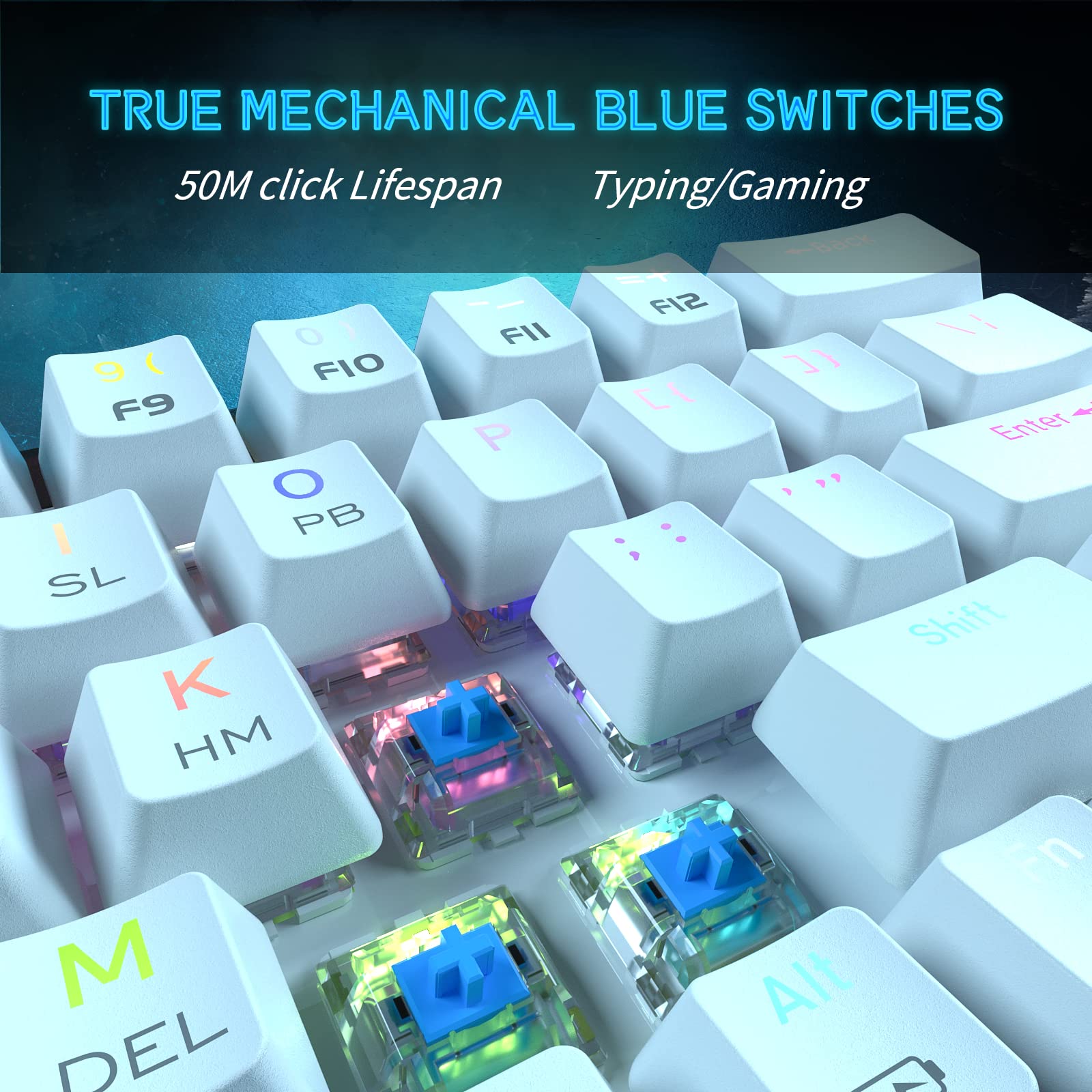 DIERYA DK63N 60% Wireless Wired Mechanical Gaming Keyboard, RGB Backlit Bluetooth Keyboard w/Arrow Keys, 63 Keys Ultra-Compact Keyboard Full Keys Programmable w/Blue Switch for Windows Laptop PC Mac