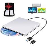 Guamar USB 3.0 Superdrive for Apple: External CD Drive for Mac MacBook Plug &amp; Play Portable DVD Player Burner for Laptop PC Windows with USB-C Adapter/Carrying Case - Aluminum Silver