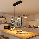 Glimchase 37.6" Linear Kitchen Island Lighting, 28W Wood Farmhouse Chandelier Dining Room Light Fixture, 3-Light Rustic Dimma