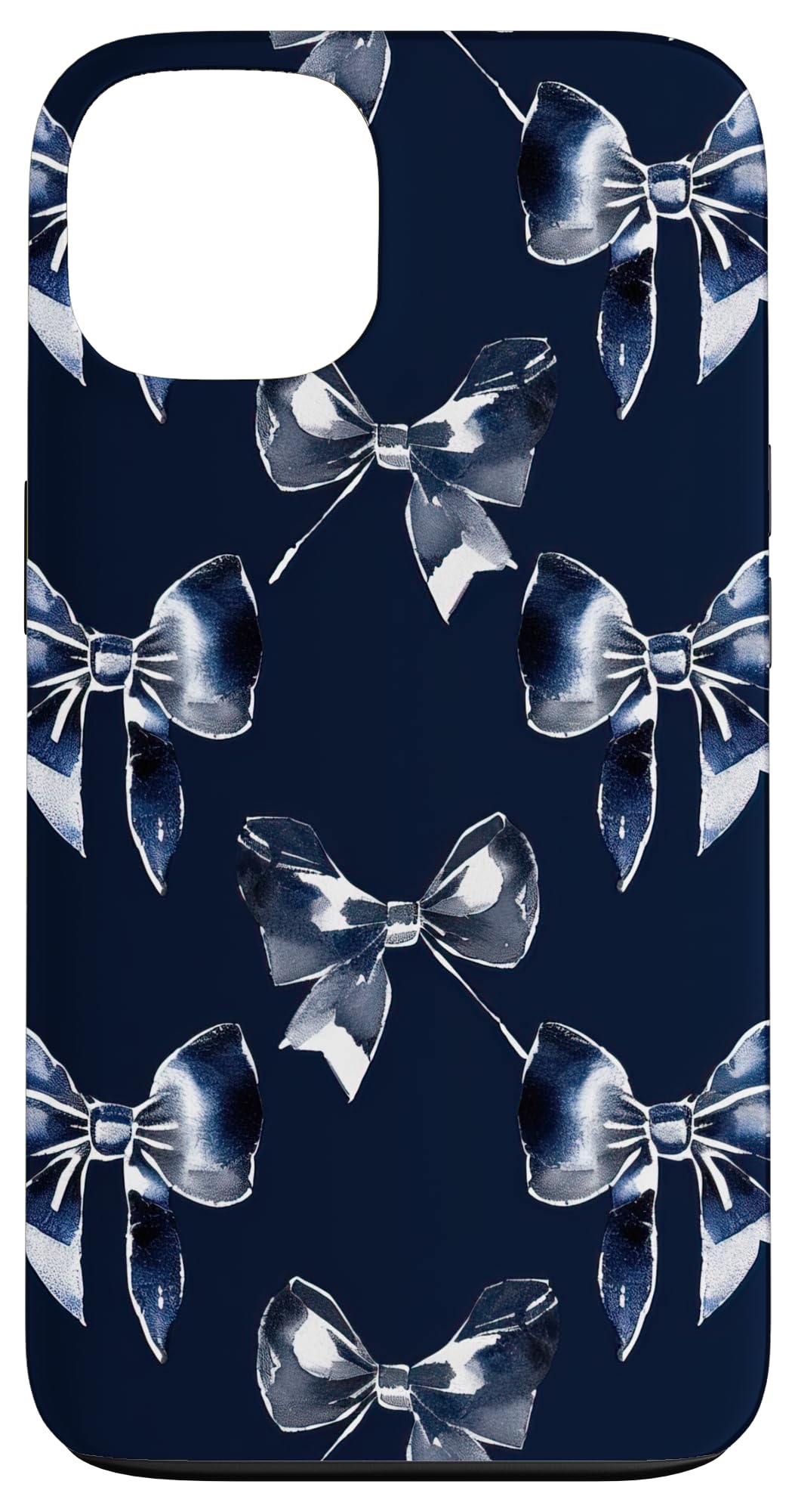 Colorful Navy Blue Silver White Ribbon Bow Aesthetic Case for iPhone 13