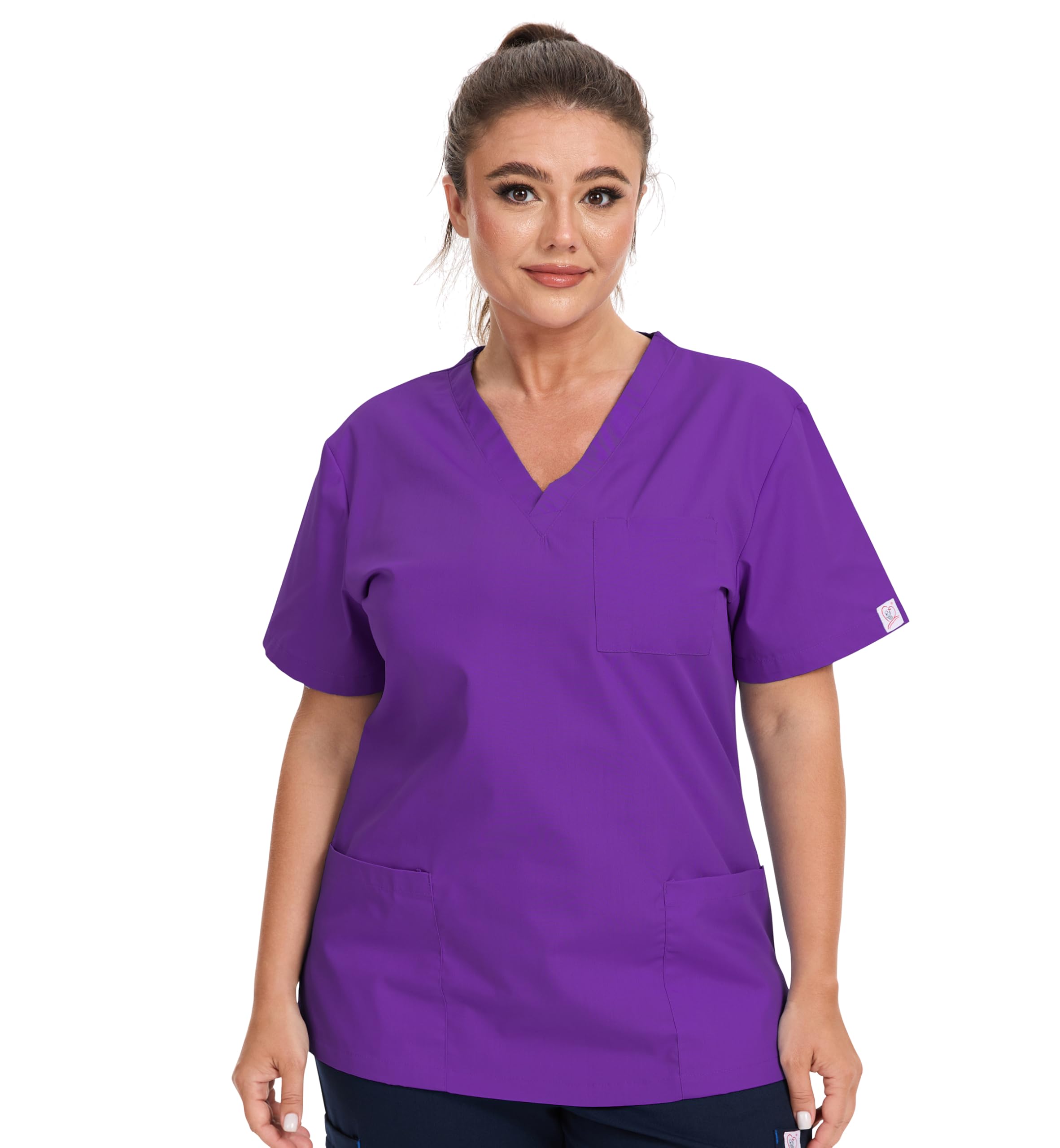 JONATHAN UNIFORM Womens V Neck Tunic Scrub Top Workwear with 3 Pockets for Dental, Beauty, Carer, Salon, Vet Clinic（Purple, XL）