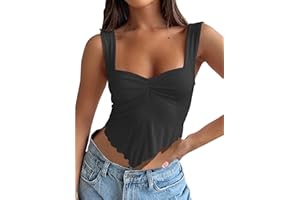CSDAJIO Women's U-Ring Ruched Front Asymmetrical Crop Top Square Neck Open Back Tank Tops Backless Fitted Shirt