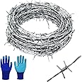 YAGJIA Barbed Wire 25 Ft, 4 Point Barbed Wire Fence, Hot-Dip Galvanized Barb Wire Roll, 18 Gauge Strong and Flexible Wire for Crafts Baseball Ball and Yard Garden