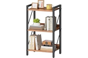 HOOBRO Bookshelf, 3-Tier Industrial Bookcase, Book Shelf Storage Organizer, Small Bookshelf with Metal Frame for Living Room,