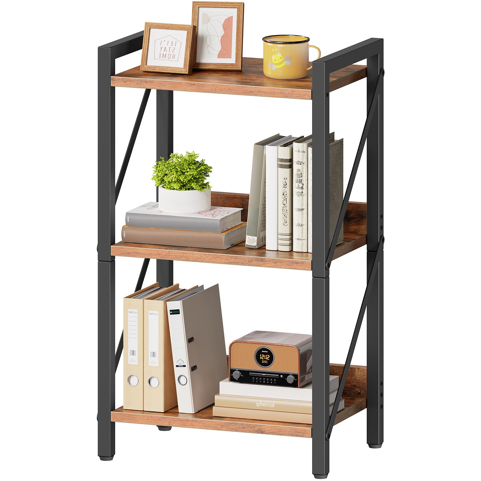 HOOBRO Bookshelf, 3-Tier Industrial Bookcase, Book