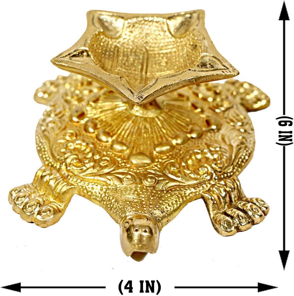Pick End Now Brass Diya/Oil lamp with 5 Wicks Brass and Turtle Base (6x4x2 Inches, 530 g) | Puja Diya | Oil Puja Lamp | 5Wicks Diya
