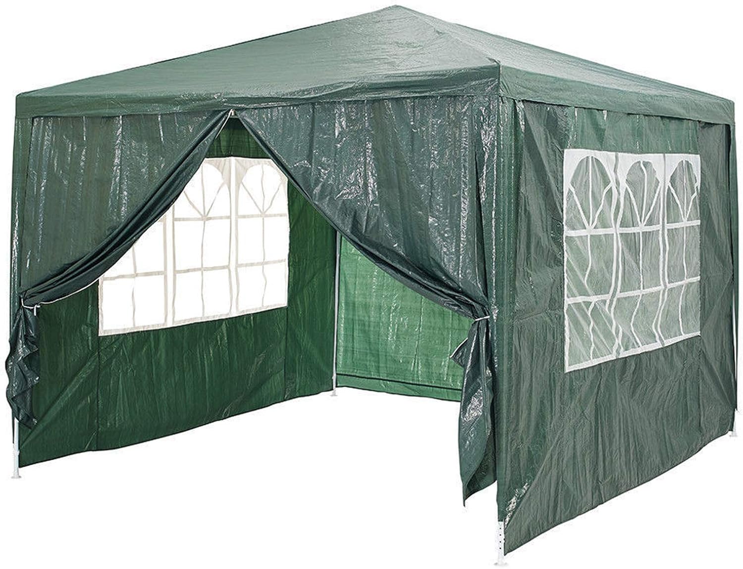 ZhanGe Gazebo 3x3m, 4 Side Walls, Metal Frame, PE Tarp, Windows