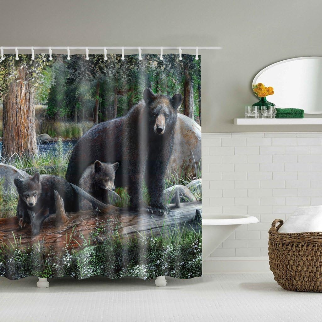 Yumian Black Bears Theme Waterproof Fabric Home Decor Shower Curtain Bathroom 71x71inch