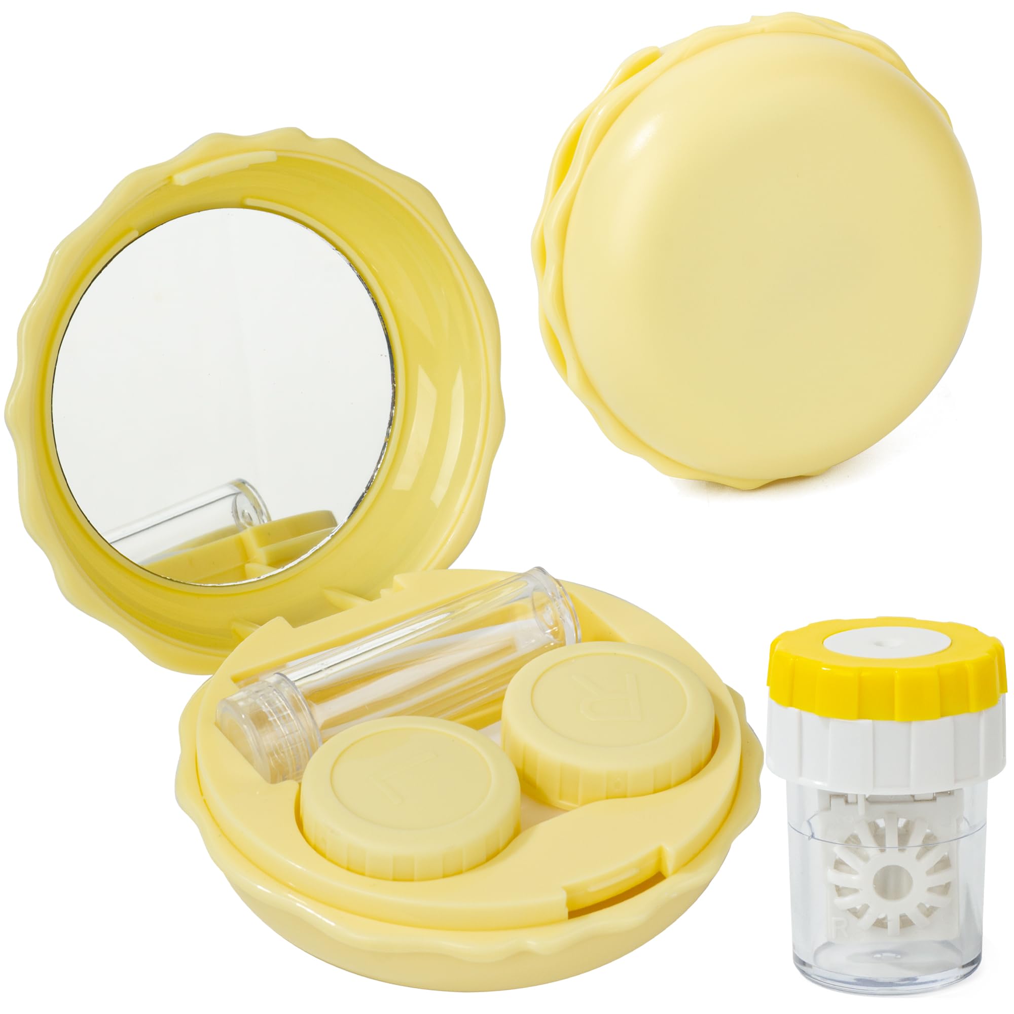 Esdallina 1 Pcs Yellow Macaron Contact Lens Travel Case with Cleaner Portable Contact Box with Mirror Tweezers Solution Bottle