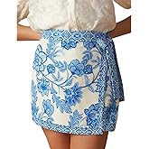 Talakeno Womens Floral Wrap Mini Skirt Summer Beach Short Skirt Casual Knot Side High Waist A Line Vacation Outfits Skirts