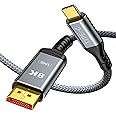 Capshi 8K USB C to DisplayPort 1.4 Cable 6FT, 4K@144Hz Thunderbolt 4/3 to Display Port (DP) Cord for iPhone 15, MacBook Pro/Air 2023, iPad, Galaxy, Surface, XPS, 32.4Gbps (Grey)
