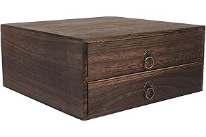 SOLUSTRE Wooden 2-layer Storage Box Sundries Organizer with Drawer, Vintage Multi-layer Wooden Storage Box
