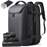 TANGCORLE 50L Carry on Travel Backpack, Expandable Airline Approved Backpacks with 3 Packing Cubes Fit 17.3 inch Laptop Suitcase backpack for Men Women(Black)