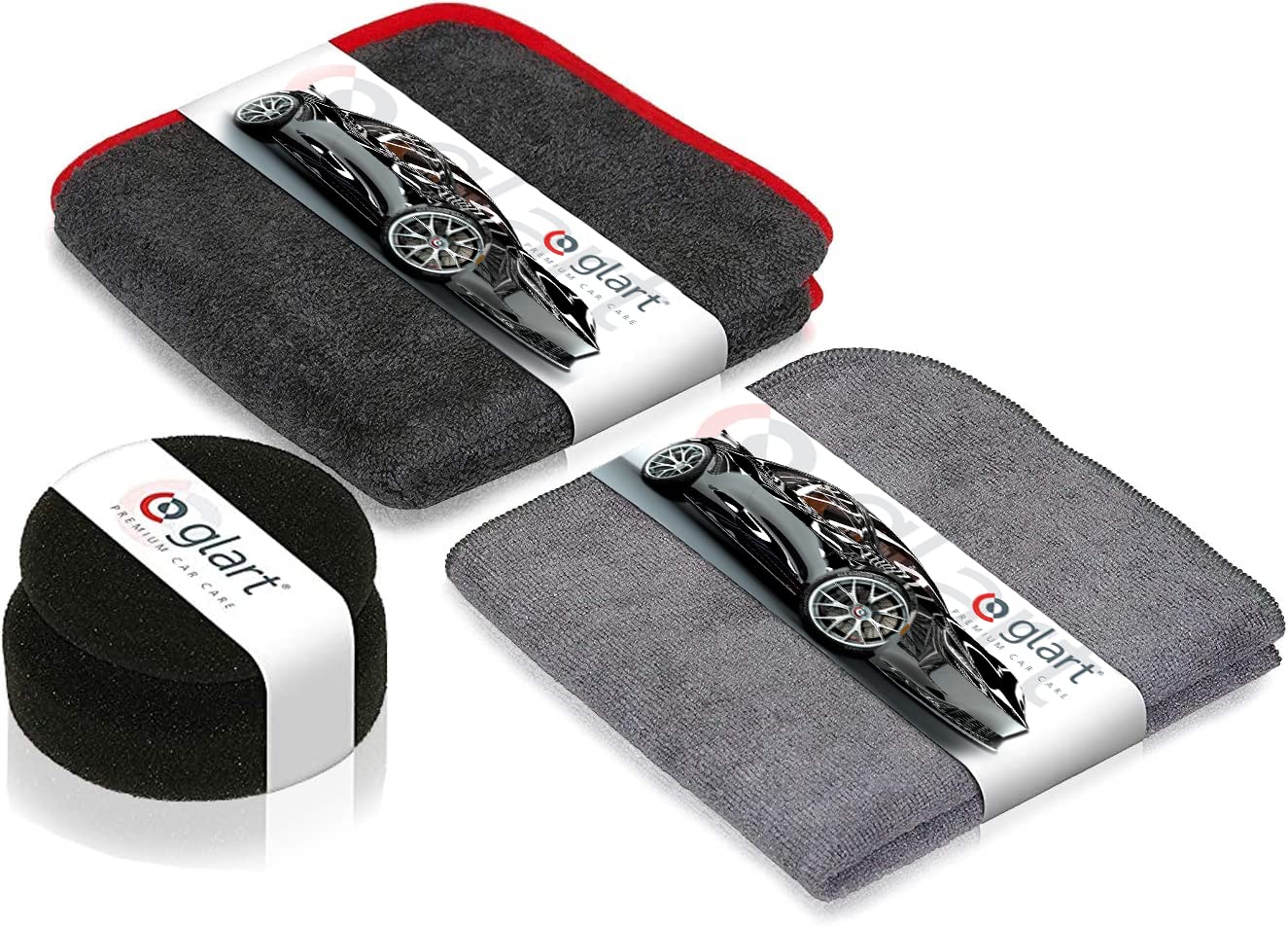 Glart 44TPP6 3-piece Car Polishing Kit: Microfibre Cloth, Sponge, Drying towel. Instead of Polishing Machine, Anthracite/Black