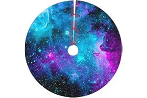 WINUSMK Galaxy Purple Blue Christmas Tree Skirt 48 Inch Large Xmax Tree Mat for Holiday Party Home Decorations Ornaments