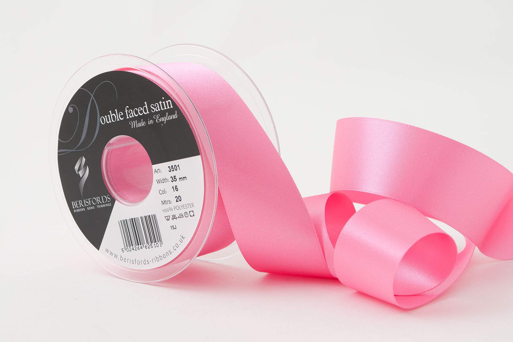 Berisfords Double FACE Poly Satin Ribbon, Sugar Pink, 35 mm — image 1