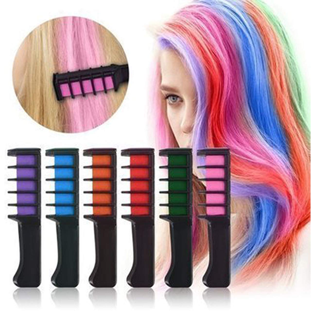 CCbeauty Hair Chalk Comb 6 Color Shimmer Long Lasting Temporary Hair Color Cream Washable Hair Dye Hair Chalk with Brush