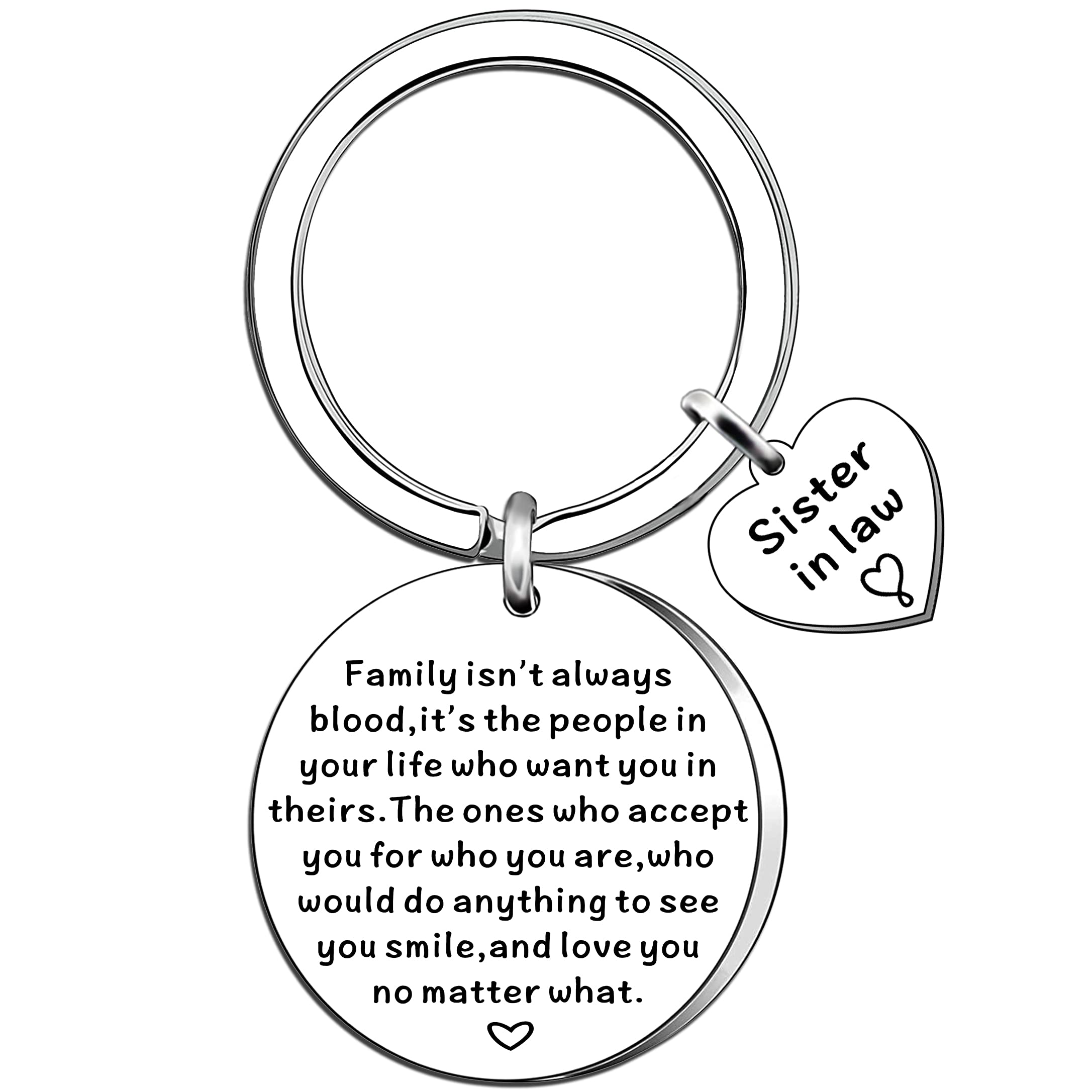 AMZQ Sister in Law Gifts Keyring Bonus Sister Keychain Stepsister Gift Wedding Keyring Gifts for Bridal Shower Gifts, Silver