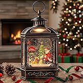 Snow Globe Lighted Christmas Decorations, Santa Claus & Pups Musical Water Lantern with Swirling Glitter, Christmas Holiday Party Gifts and Decorations