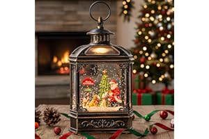 VISFLAIR Snow Globe Lighted Christmas Decorations, Santa Claus & Pups Musical Water Lantern with Swirling Glitter, Christmas Holiday Party Gifts and Decorations