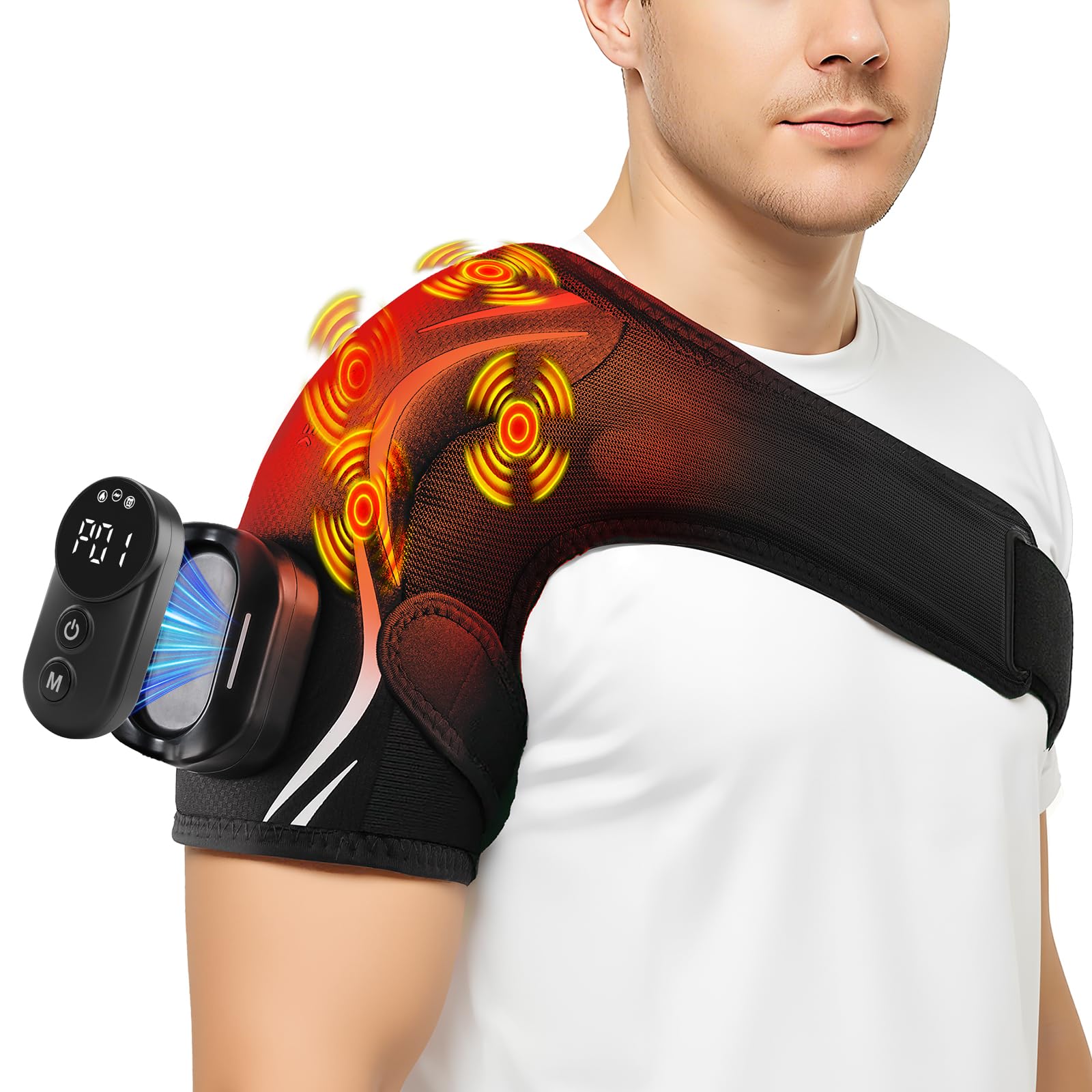 Photo 1 of AGPTEK Cordless Shoulder Heating Pad with Magnetic Detachable Remote, 4-Motor Vibration Heating Shoulder Massage Wrap, Heated Shoulder Massager Support Brace for Rotator Cuff Pain Relief Men, Black