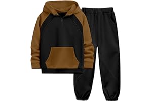 NECIOUS Boys Clothes 2 Piece Long Sleeve Quarter Zip Hoodie Sweatshirt and Sweatpants Fall Winter Sweatsuit 6-12Y