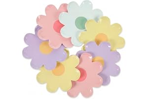 40pcs Flower Shaped Disposable Paper Plates, 7inch Summer Spring Party Tableware, Floral Dessert Trays for Wedding Birthday B