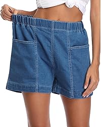 Fuinloth Women's Denim Shorts, Elastic Wasit Mid