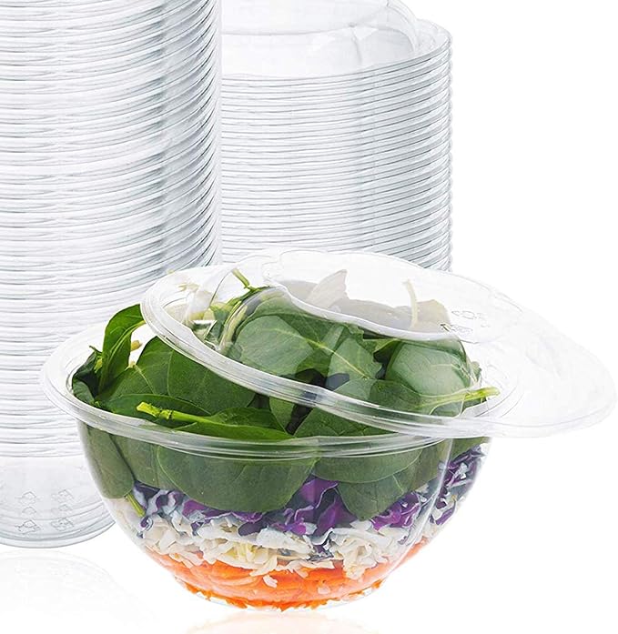 Plastic Salad Bowls (50 Count) 32 Oz. Disposable Salad Bowls with Lids