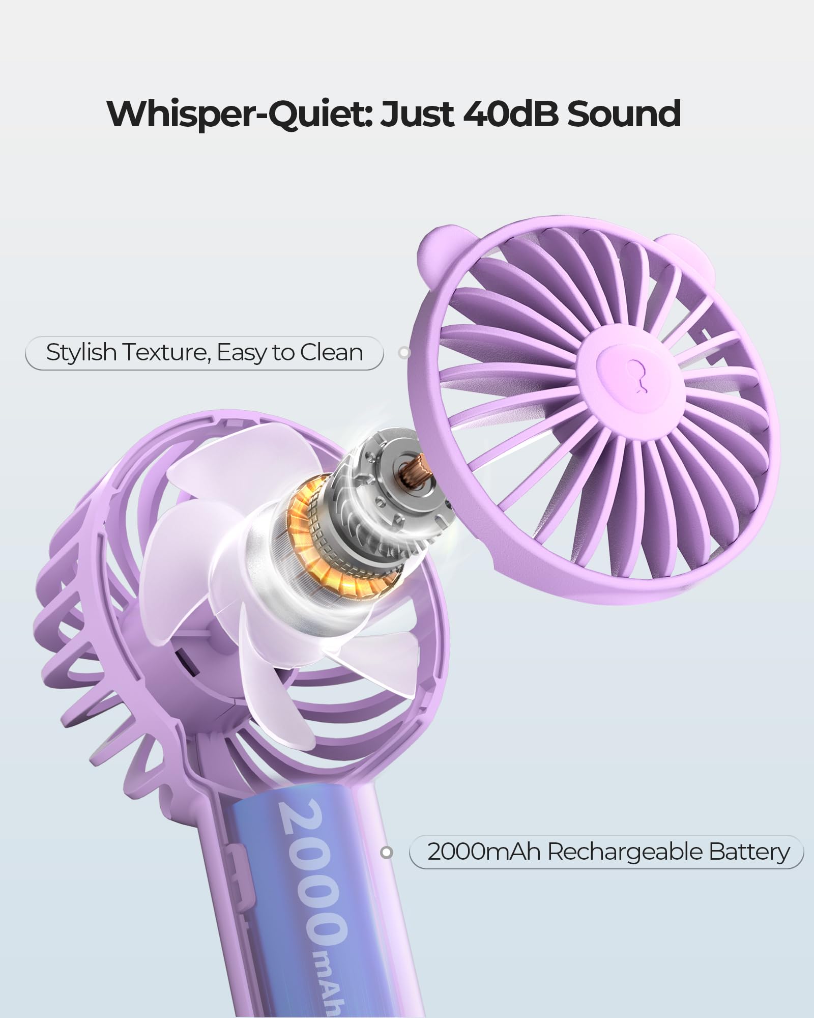 Mini Portable Fan With 3 Speeds, 2000mAh Battery USB-C Rechargeable, Quiet Operation, Stylish Handheld for Outdoors & Travel
