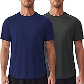 PINSPARK Mens 2 Pack UPF50+ Sun Protection Swim Surf Short Sleeve Athletic Shirts Rash Guard Quick Dry Performance Shirts