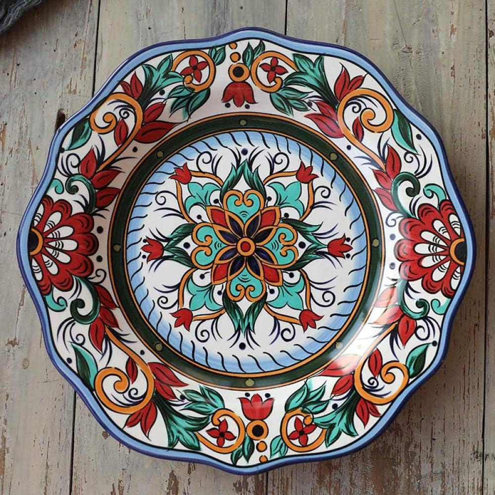 Powzz ornament Bohemian ceramic plate hand-painted boutique glaze color craft hanging plate decorative plate@Oscardin small plate