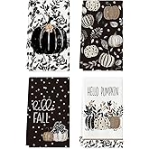 Artoid Mode Black Leaves Polka Dot Pumpkin Fall Kitchen Towels Dish Towels, 18x26 Inch Farmhouse Autumn Decoration Hand Towels Set of 4