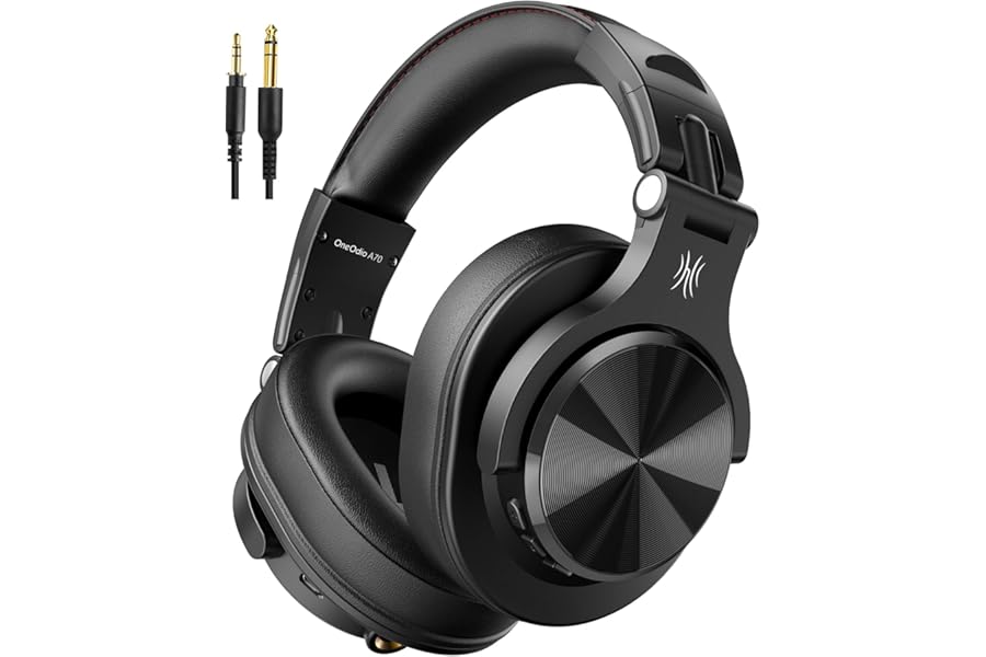 OneOdio A70 Bluetooth Over Ear Headphones, Wireless Headphones with 72H Playtime, Hi-Res, Built-in Mic, 3.5mm/6.35mm Wired Audio Jack for Studio Monitor & Mixing DJ Guitar AMP, Computer PC Gaming
