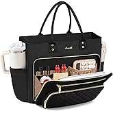LOVEVOOK Teacher Tote Bag for Women Work, Laptop Bag Work Tote Bag Nurse Bags With Large Cup Holder, Professional Computer Briefcase Business Large Purses Handbag, Diaper Bag Mother Gift, Black