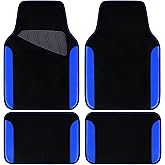 CAR PASS Rainbow Waterproof Universal Fit Faux Leather Car Carpet- Anti-Slip Nibbed Backing Floor Mats for SUV, Vans, Sedans, Trucks, Automotive Set of 4pcs (Black with Blue)