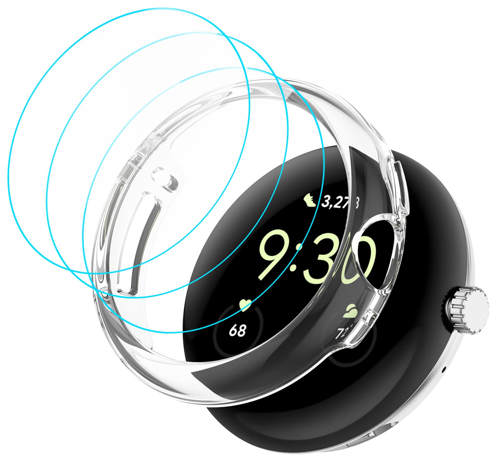 GIOPUEY [1+3 Pack Case Compatible with Google Pixel Watch 1/2/3 41mm, with Screen Protector, Hard Plastic Material, Anti-Bump, Google Pixel Watch 1/2/3 41mm Cover - transparent