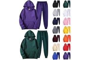 CCHZYSKO Tracksuit 2 Piece Autumn Winter Solid Casual Jogger Gym Sport Pocket Long Sleeve Sweatsuit Hoodies and Sweatpant Set